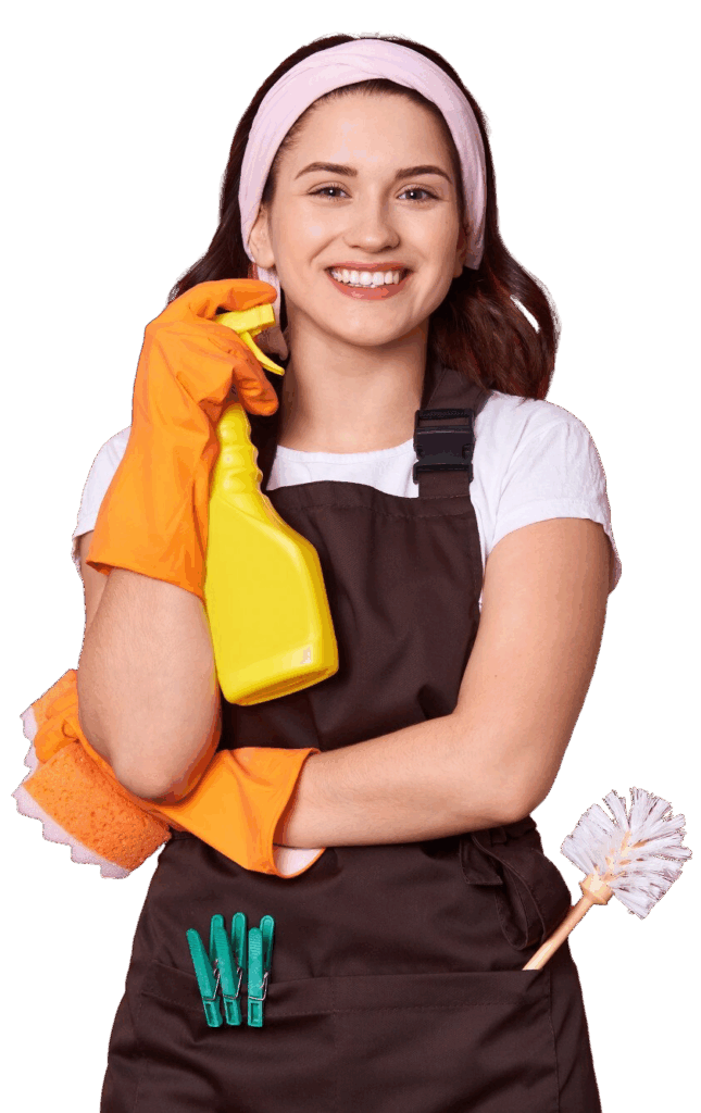 housekeeper holding bottle with cleaner liquid hands